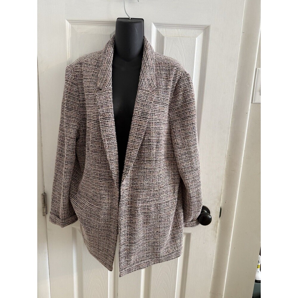 Nanette Lepore Pink Tweed Blazer Relaxed Women’s Size Large Silver Sparkle